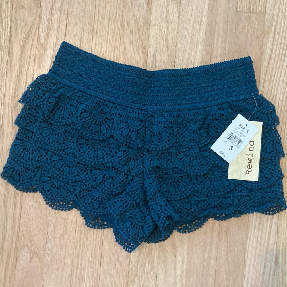 NWT Rewind Dark Teal Lace Micro Mini Shorts Juniors Size S Summer Beach Pool Fun